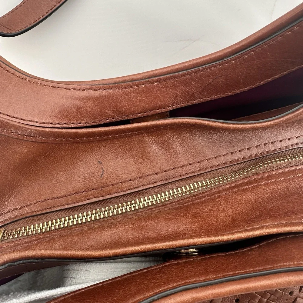 Coach Maggie Madison Criss Cross Brown Leather Shoulder Bag Purse Western Boho - Picture 7 of 10